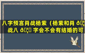 八字预言肖战杨紫（杨紫和肖 🦊 战八 🦅 字会不会有结婚的可能）